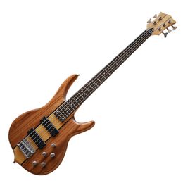 Factory Outlet-5 trings Natural Wood Colour Electric Bass Guitar with 24 Frets,Rosewood Fretboard