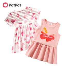 6-24M Summer 2pcs Baby Girl Dress Animal Sweet Butterfly Cotton for Toddler Short-Sleeve Arrival 210528
