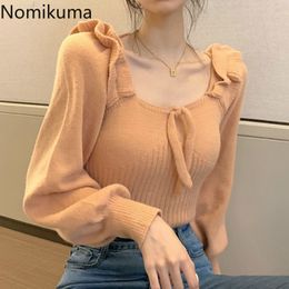 Nomikuma Knitted Sweater Women Autumn Korean Style Chic Cropped Tops Solid Colour Long Sleeve Gentle Pullovers Jumpers 3d762 210514
