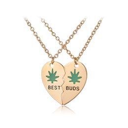 BestBuds Halskette Emaille Weed Leaves Broken Heart Anhänger Halsketten Gute Freunde BFF Schmuck Geschenke