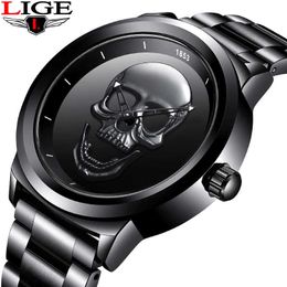 Men Watches LIGE Luxury Brand Watch Men Sports Waterproof Full Steel Creative Skull Male Quartz WristWatch Relogio Masculino 210527