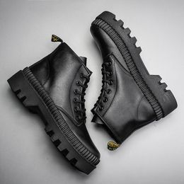 Winter New Black Thick Base Cloth Mid-Top Boots Men Fall British Trend Boots Hight-Top Korean Casual Mens Shoes Boots