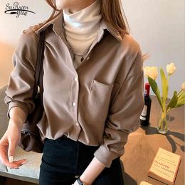 Women's Shirt Classic Chiffon Blouse Female White Loose Long Sleeve s Lady Simple Style Tops Clothes Blusas 12613 210521