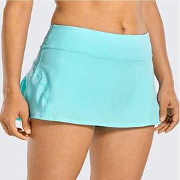 YOGA Womens Quick Dry Athletic Tennis Skirts outfit Volleyball Shorts Mid-Waisted Pleated Skirt Sports Skorts Gym Clothes Women Running with Pockets Double Layer