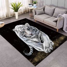 New Tiger Baby Area Rug Watercolour Living Room Carpet Wild Animal Non-slip Floor Mat Black White Rugs Fashion Carpet 210329