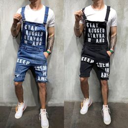 Fashion Men's Hole Jeans Jumpsuits Shorts Summer Streetwear Distressed Denim Bib Overalls For Man Suspender Pants