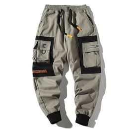 Hip Hop Men Multi-pocket Elastic Waist Design Harem Pant Street Punk Hip Hop Casual Trousers Joggers Male Cargo Pants ABZ51 210930