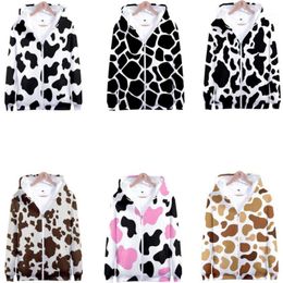 Men's Hoodies & Sweatshirts Black And White Cow Print Zip Up Women/Men Sweatshirt Streetwear Hip Hop Long Sleeve Zipper Hooded Jacket Male T