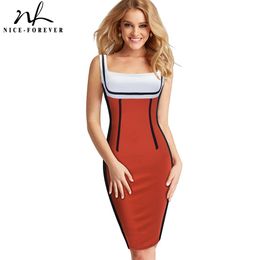 Nice-Forever Summer Women Vinatge Patchwork Elegant Sun Dresses Sexy Club Party Bodycon Sheath Dress 1bty746 210419