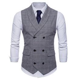 Brand Suit Vest Men Jacket Sleeveless Beige Grey Brown Vintage Tweed Fashion Spring Autumn Plus Size Waistcoat 210923