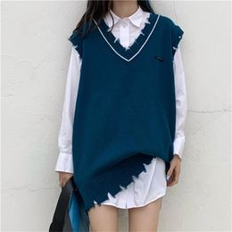 Spring and autumn V-neck sleeveless vest women loose thin wild tassel pullover sweater 210427