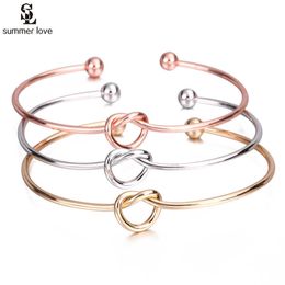 cheap gold bangles women Canada - 10pcs lot Simple Love Knot Bracelet Jewelry Femme Gold Silver Color Adjustable Open Cuff Bangles for Women Cheap Wholesale Q0717