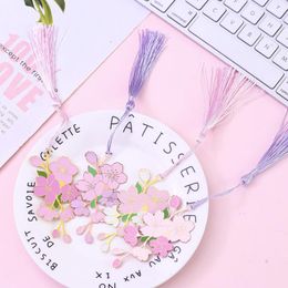 Bookmark Tassel Cherry Blossoms Pendant Cute Copper Art Pattern Book Mark Page Folder Decor Office School Supplies Stationery