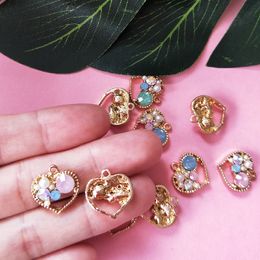 10pcs/pack Rhinestone Heart Design Charms Pendants Metal Golden Shape For DIY Handmade Jewelry Earring Bracelet Finding