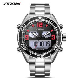 Sinobi 2020 High Quality Mens Watches Luxury Steel Wrist Watch Men Analogue Digital Back Light Led Clock Relogio Masculino Q0524