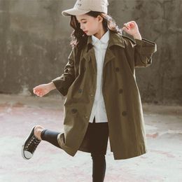 Coat Fashion 2021 Toddler Kids Trench Baby Big Girls Outerwear Tops Clothing Children Double Breasted Green Khaki Long Jackets