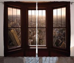 Curtain & Drapes Aerial Curtains Urban View From The Window City Dusk Building North American Town Scene Living Room Bedroom