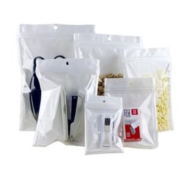 White Self Seal Reclosable Zipper Bag Plastic Packaging Bags Smell Proof Coffee Tea Pouch with Hang Hole