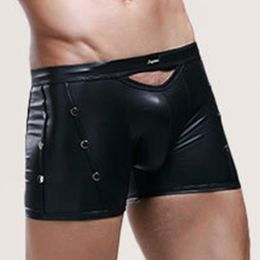 Luxury Underwear Mens Underpants Men Sexy Rivet Faux Leather Latex Shorts Boxers Erotic Hollow Out Male Panties Fetish Gay Club Wear Briefs Drawers Kecks Thong RF4G