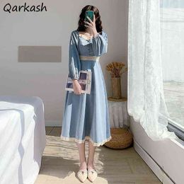 Dresses Women French Romance Chic Long Sleeve Vintage Party Ladies Empire Vestidos Vacation Ulzzang Lovely Popular Girl Sundress Y1204