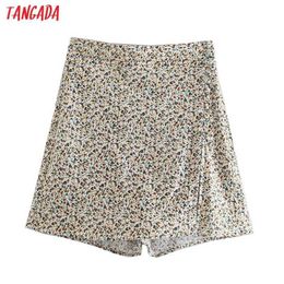 Tangada Women Vintage Floral Skirt Shorts Side Zipper Pockets OL Shorts Pantalones 4N59 210609