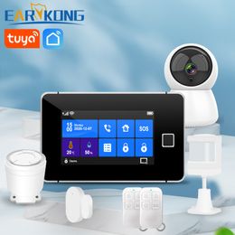 Wifi GSM System 433MHz Home Burglar Alarm Wireless Wired Sensor TFT Touch Keyboard Fingerprint Arming Temperature Humidity