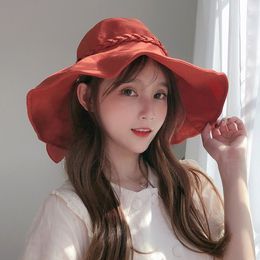 Fashion Women Bowknot Hat Beach Sun Protection Cap Outdoor Travel Solid Colour Caps Vacation Wide Brim Hats