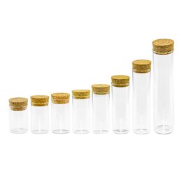 Transparent Glass Bottles Corks Cover Test Tube Jars for Sand Liquid Food Eco-Friendly Bottles 50pcs 210330