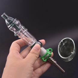 Dab Straw oil burner Pipe With 14mm Titanium Nail tip and wax jar container Oil Rigs Glass Water Pipe Mini wax Bong