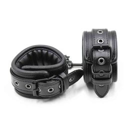 NXY Adult toys Black Leather Bdsm Bondage Set 3pcs Restraints Collars Ankle Cuff Handcuffs For Sex Toys Women Adults 1130
