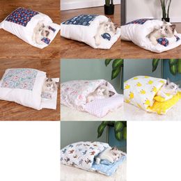 Cat Beds & Furniture Removable Warm Sleeping Bag Winter Bed House Cats Nest Cushion With Pillow Supplies