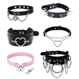 Harajuku Chocker Sexy Heart Lock Key Rivets Black Goth Punk Chokers Gothic Choker Necklace for Women Hip Hop Bondage Cosplay Y0420