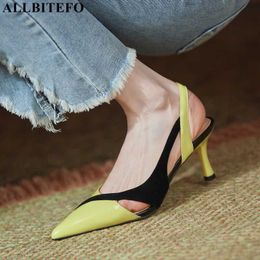 ALLBITEFO mixed colors design real genuine leather women sandals stiletto fashion sexy women heels shoes cool summer sandals 210611