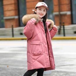 2021 New Winter thicken White duck down Jacket for girl clothes Hooded parka real Fur Coat Kids snowsuit Outerwear clothing 5-16 H0910