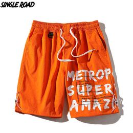 Single Road Mens Board Surf Shorts Men 2021 Summer Trunks Orange Hip Hop Japanese Streetwear Harajuku Male Beach Shorts For Men G1209