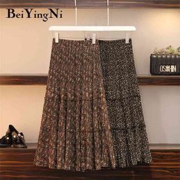 Beiyingni High Waist Skirt Women Vintage Floral Printed Casual Korean XL-4XL Skirts Ladies Fashion Maxi Retro 210629