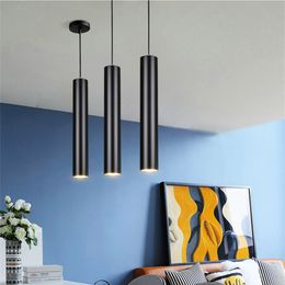 Nordic Long Tube Pendant Lights Hanging Kitchen Lamps White Black Golden Length Adjustable Home Dining Room Lighting Light