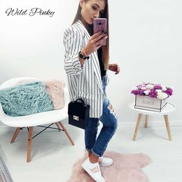 Wildy Spring Female Blazer Jacket Black White Striped Casual Suit Long Sleeve Women Jacket Blazer Autumn Cardigan Femme X0721