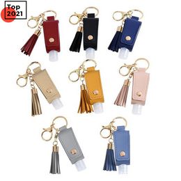 DHL Fast Hand Sanitizer Bottle Leather Cover with Tassel Keychain Portable Disinfectant PU Leather Case Empty Bottle Holder Keychain mok1 FY3294 CO26