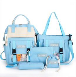 Backpack 4 Pcs Sets Canvas Schoolbags For Teenage Girls Women Kids Primary School Bag College Student Laptop Bookbags