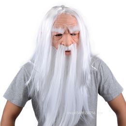 Christmas Old Man Long White Beard Witch Cosplay Mask Adult Women Men Latex Costume Headgear Halloween Carnival Party Gift Props