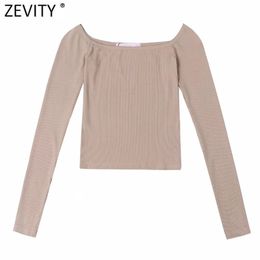Women Sexy Solid Slash Neck Long Sleeve Chic Camis Tank Ladies Knitted Vest Slim T-shirt Casual Crop Tops LS7651 210420