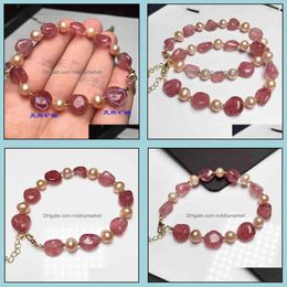 Charm Bracelets Jewelry Mesa Crystal Natural Pigeon Blood Red Stberry With Freshwater Pearl Bracelet 14K Color Protection Aessories Drop Del