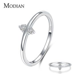 925 Sterling Silver Minimalism Clear CZ Finger Rings For Women Fashion Anniversary Wedding Statement Jewellery Bijoux 210707