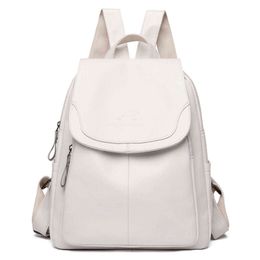 White Women's backpack Women's leather backpacks Women's Sac A Dose School bags for girls Great Capacity Travel backpacks