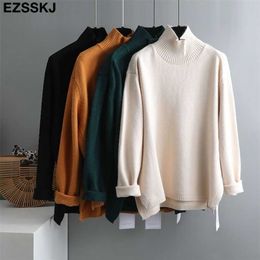 Autumn Winter splitside oversize thick Sweater pullover loose cashmere turtleneck big size Sweater Pullover female 211215
