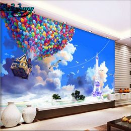 beibehang Dream Balloon House Tower Blue Sky White Cloud Background Wall Decorative Large Custom Wallpaper Mural