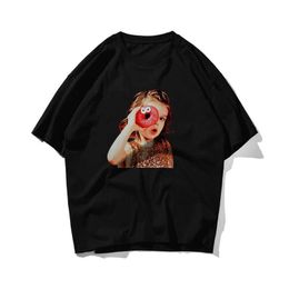 Donuts Girl Hip Hop Oversize T Shirt Men Streetwear Korean Tshirt Short Sleeve Cotton Loose HipHop T-Shirt Couple Summer 210603