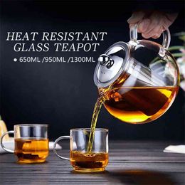 Stainless Steel Glass-Teapot-Set-Loose-Leaf-Tea-Pot-Good-Kettles-Clear-Cup-with-Strainer-Infuser-and-Lid Glass 210621