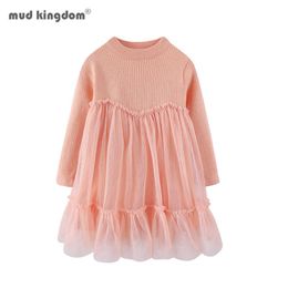 Mudkingdom Baby Girls Spring Autumn Sweater Dress Rib Knit with Tulle Toddler Kids es Clothes 210615